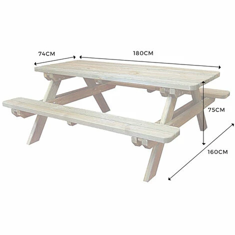 CÉMONJARDIN Table De Pique-nique Rectangulaire En Bois 4/6 Places Rambouillet – Image 2