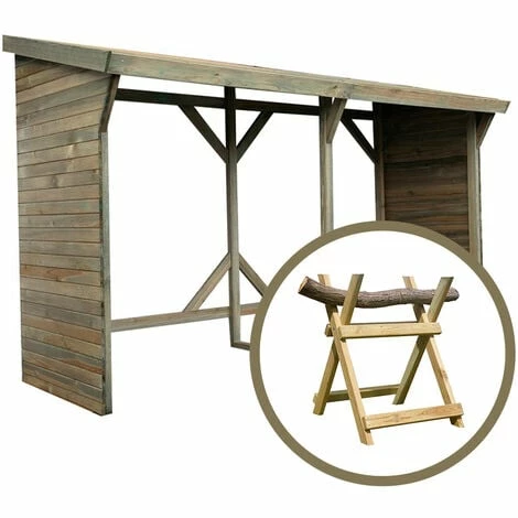 CÉMONJARDIN Abri Bûches En Bois Ottawa 5 Stères + Bûcher Chevalet Offert