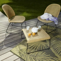 CÉMONJARDIN Salon Bas En Rotin Et Métal - 2 Fauteuils + Table