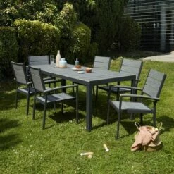 CÉMONJARDIN Salon De Jardin En Aluminium Et Polywood - 6 Fauteuils