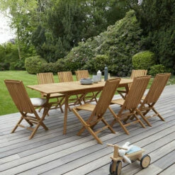 CÉMONJARDIN Salon De Jardin Bali En Teck Grade C : Table Rectangulaire + 8 Chaises