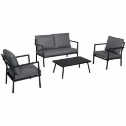 CÉMONJARDIN Salon De Jardin Bas En Aluminium Gris Foncé - 4 Places