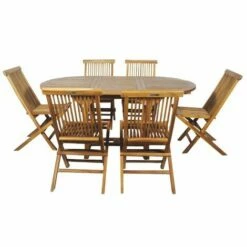 CÉMONJARDIN Salon De Jardin En Teck Grade C Lombok : Table Ronde + 6 Chaises