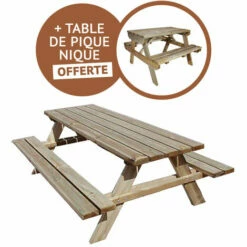 CÉMONJARDIN Table De Pique-nique En Bois Pour Adulte Fontainebleau + Table De Pique-nique Enfant Chinchilla