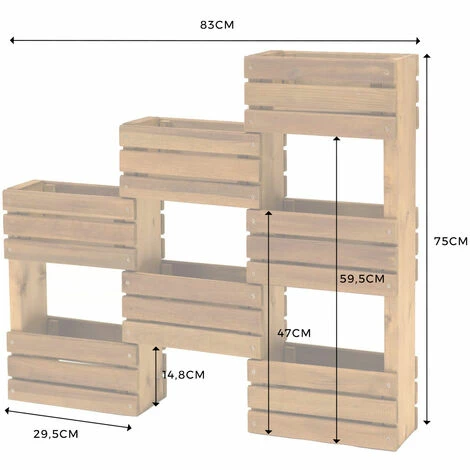 CÉMONJARDIN Etagère à Plantes Murale En Bois 7 Bacs – Image 3