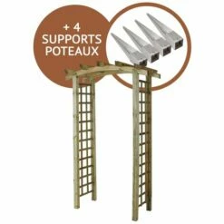 CÉMONJARDIN Kit Arche De Jardin En Arc En Bois Traité 4 Supports Poteaux à Enfoncer, Jasmin