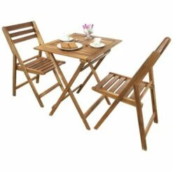 CÉMONJARDIN Ensemble Pliable Table + 2 Chaises Pour Balcon En Acacia Fidgi