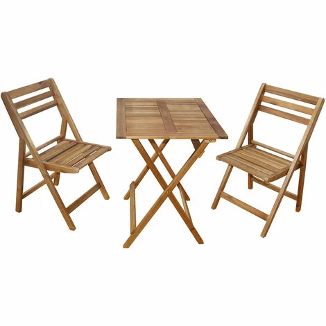 CÉMONJARDIN Ensemble Pliable Table + 2 Chaises Pour Balcon En Acacia Fidgi – Image 3