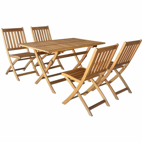 CÉMONJARDIN Salon De Jardin Rectangulaire En Acacia Fidgi - 4 Chaises – Image 5